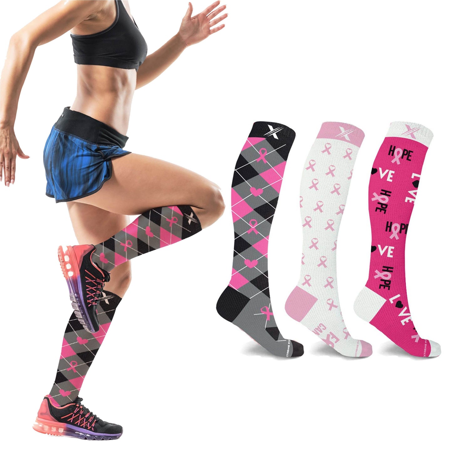 3-Pair: Breast Cancer Awareness Knee High Compression Socks DailySale