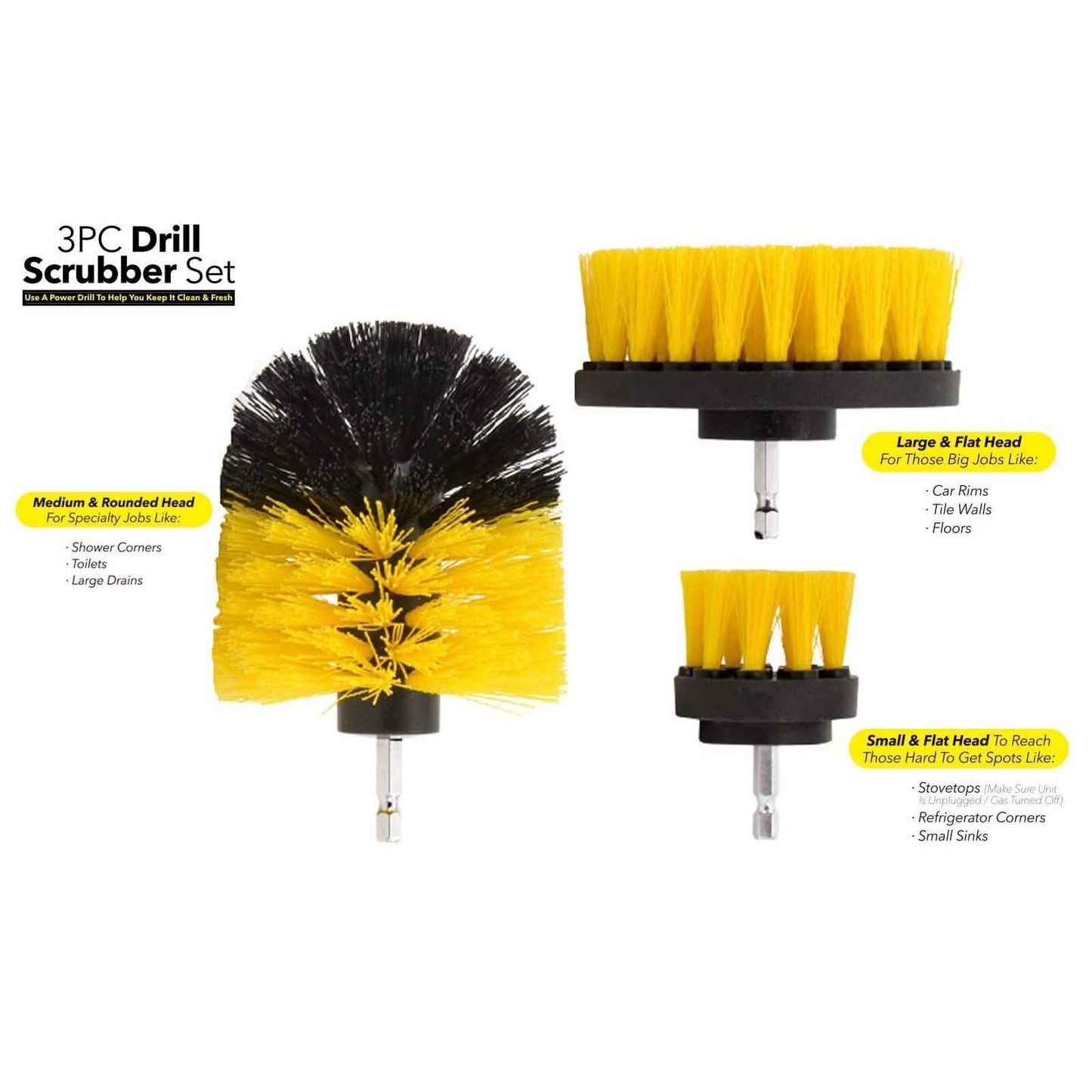 3-Piece: All Purpose Power Scrubber Drill Cleaning Brush Kit DailySale