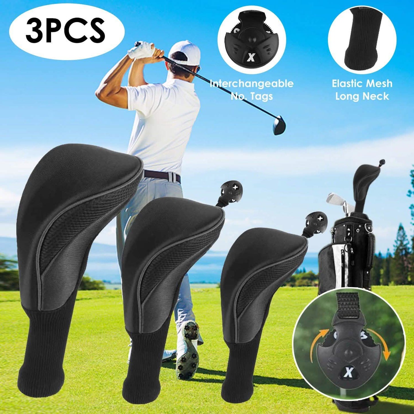 3-Piece: Long Neck Mesh Golf Club Head Cover DailySale