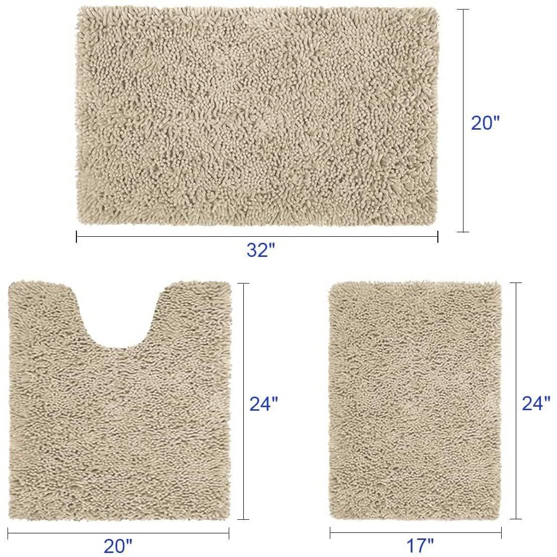 3-Piece Set: Bathroom Rugs Set Ultra Soft Non Slip and Absorbent Chenille DailySale