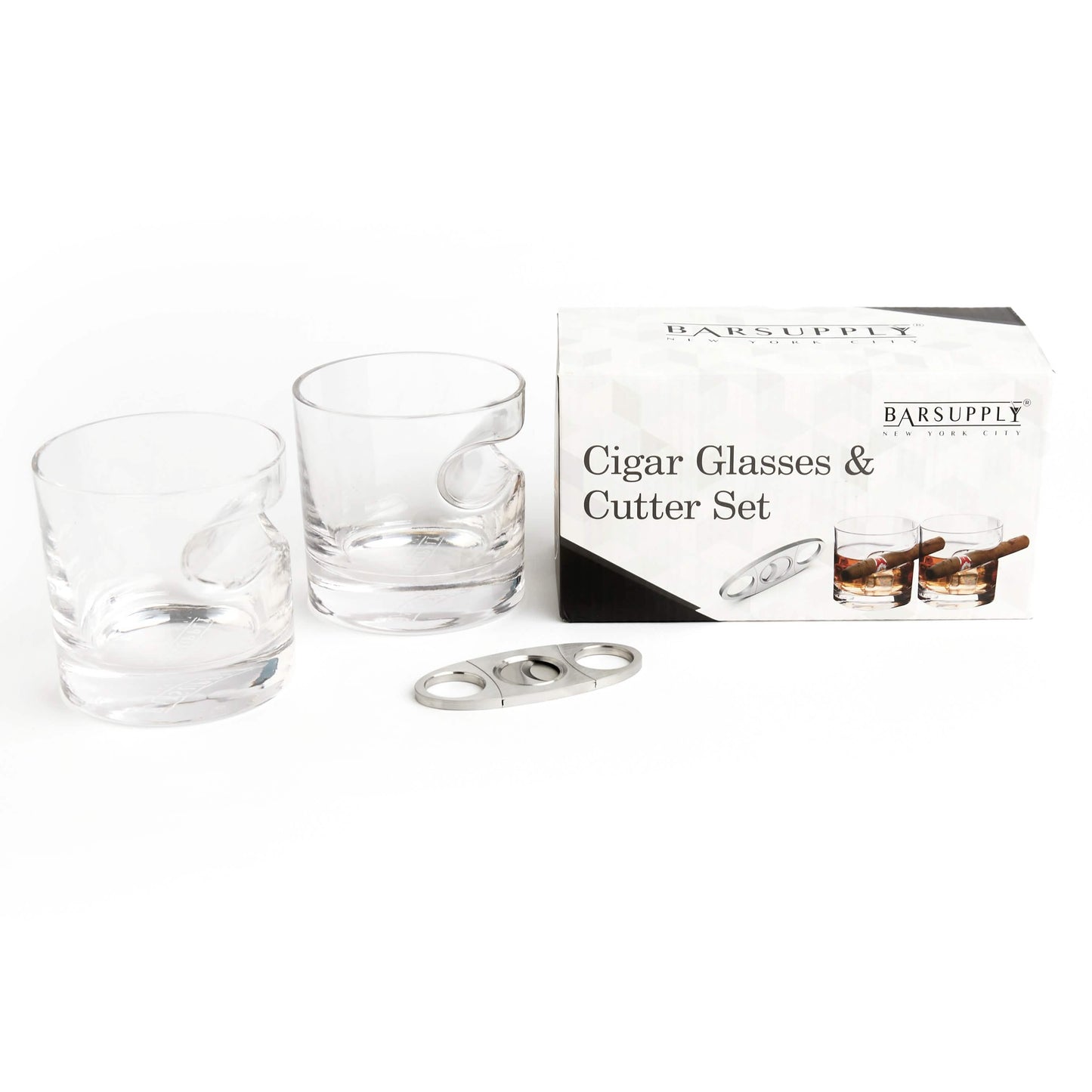 3-Piece Set: Cigar-Holding Whiskey Glasses with Cigar Cutter DailySale
