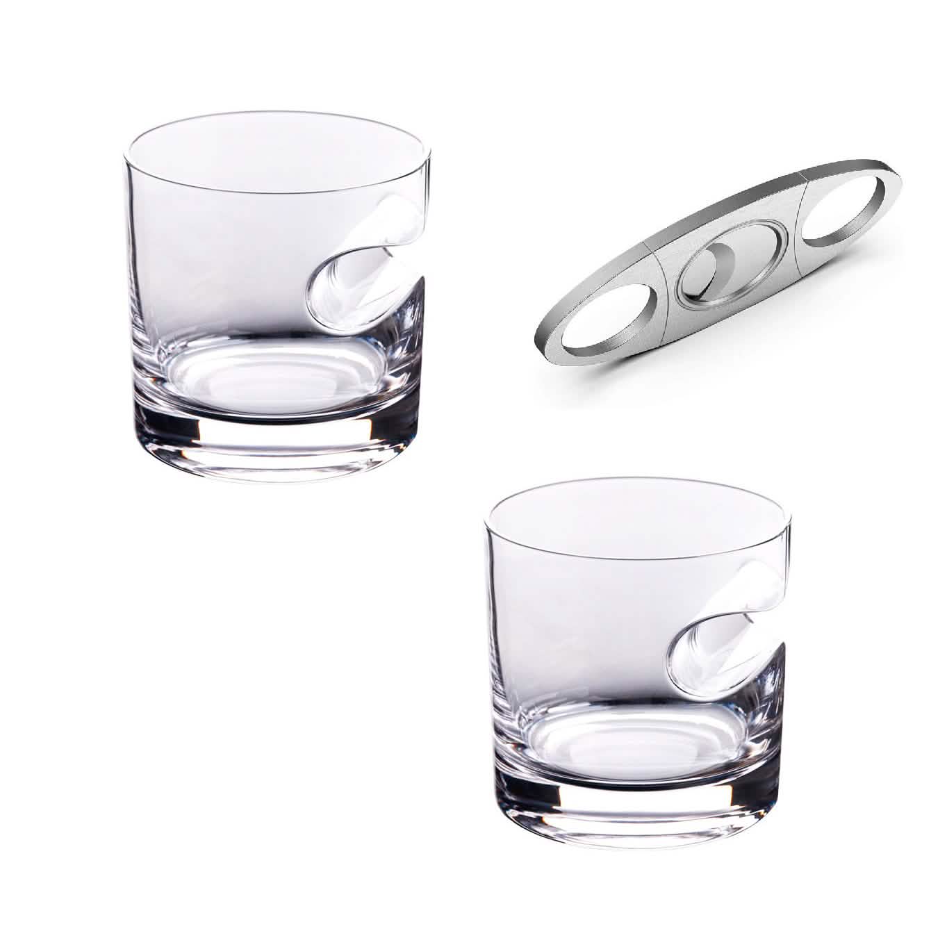 3-Piece Set: Cigar-Holding Whiskey Glasses with Cigar Cutter DailySale