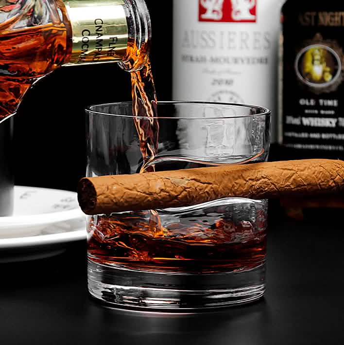 3-Piece Set: Cigar-Holding Whiskey Glasses with Cigar Cutter DailySale
