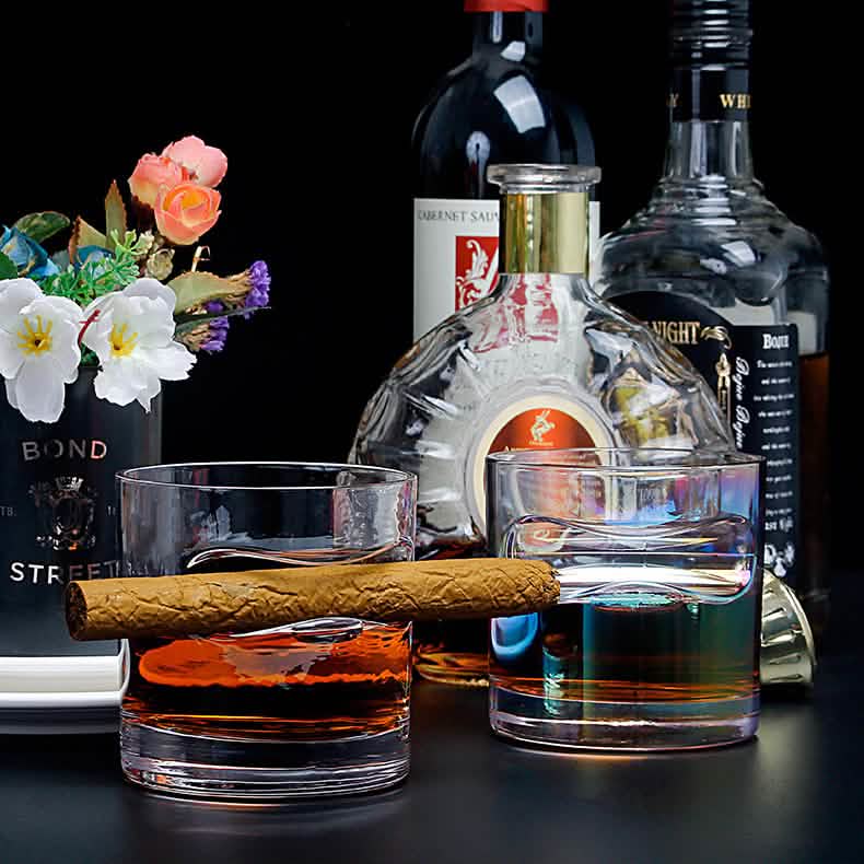 3-Piece Set: Cigar-Holding Whiskey Glasses with Cigar Cutter DailySale