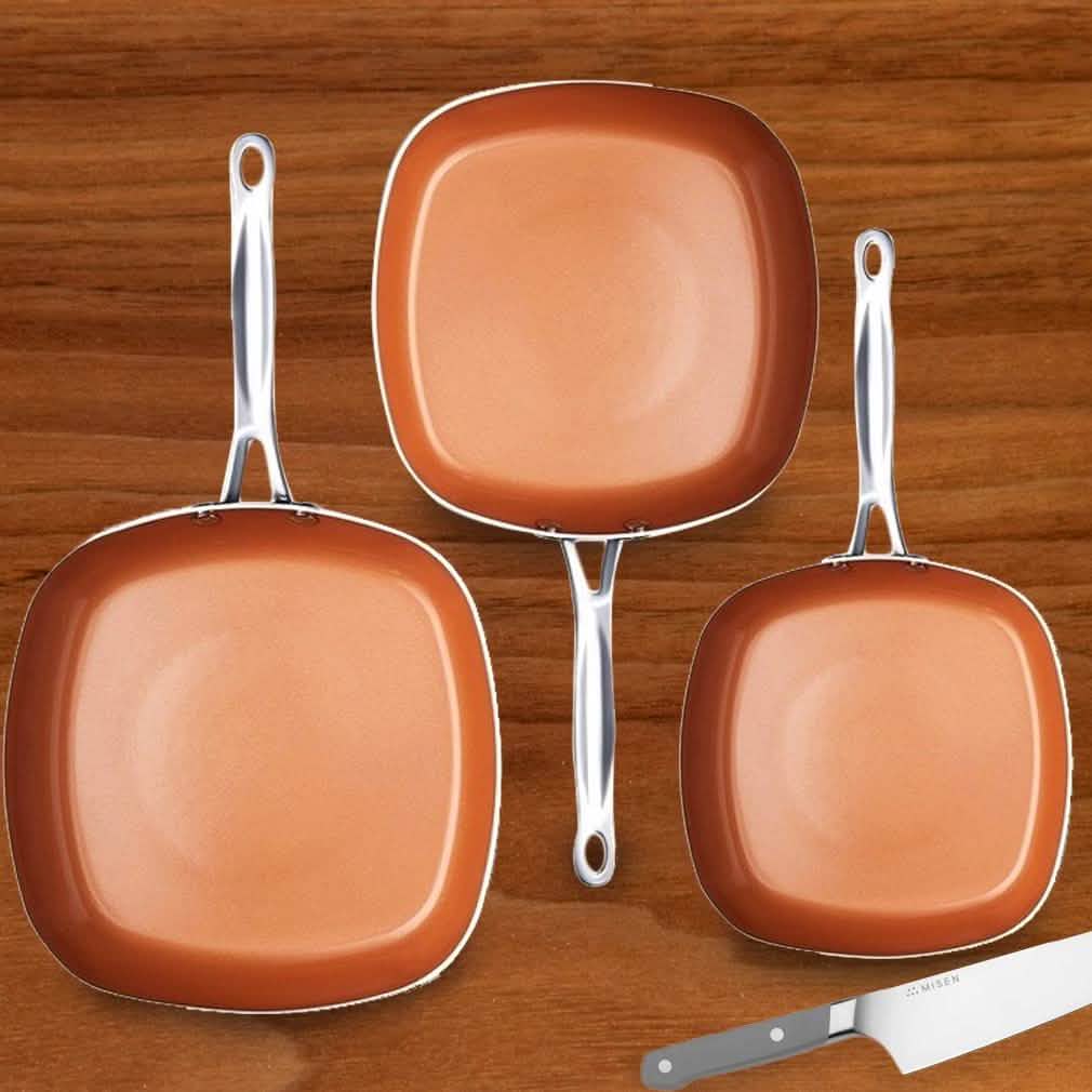 3 Piece Set: Gotham Steel 1682 Nonstick Copper Square Shallow Pan DailySale
