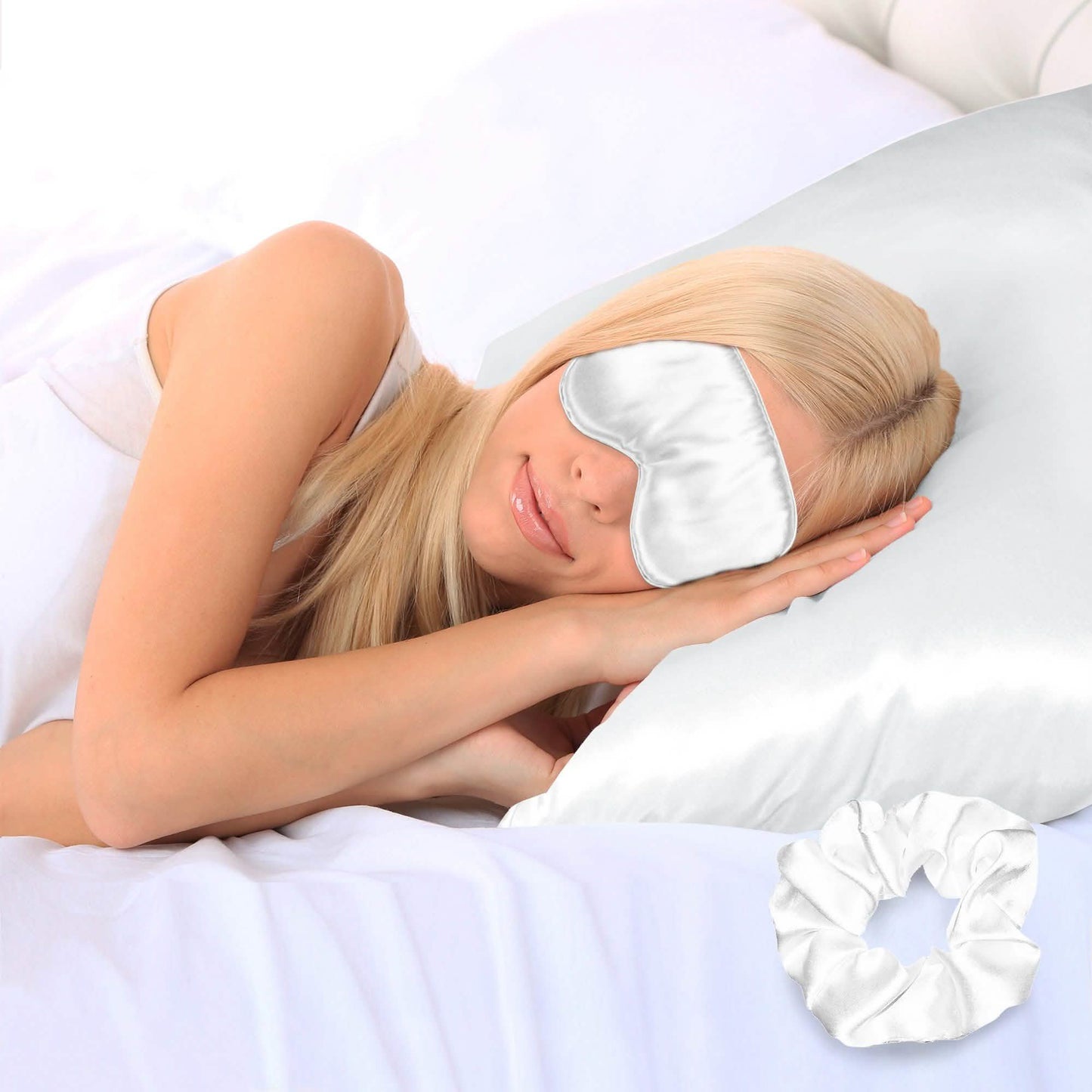 3-Piece: Super Soft Luxury Satin Facial and Hair Care Pillowcase, Eye Mask and Scrunchie DailySale