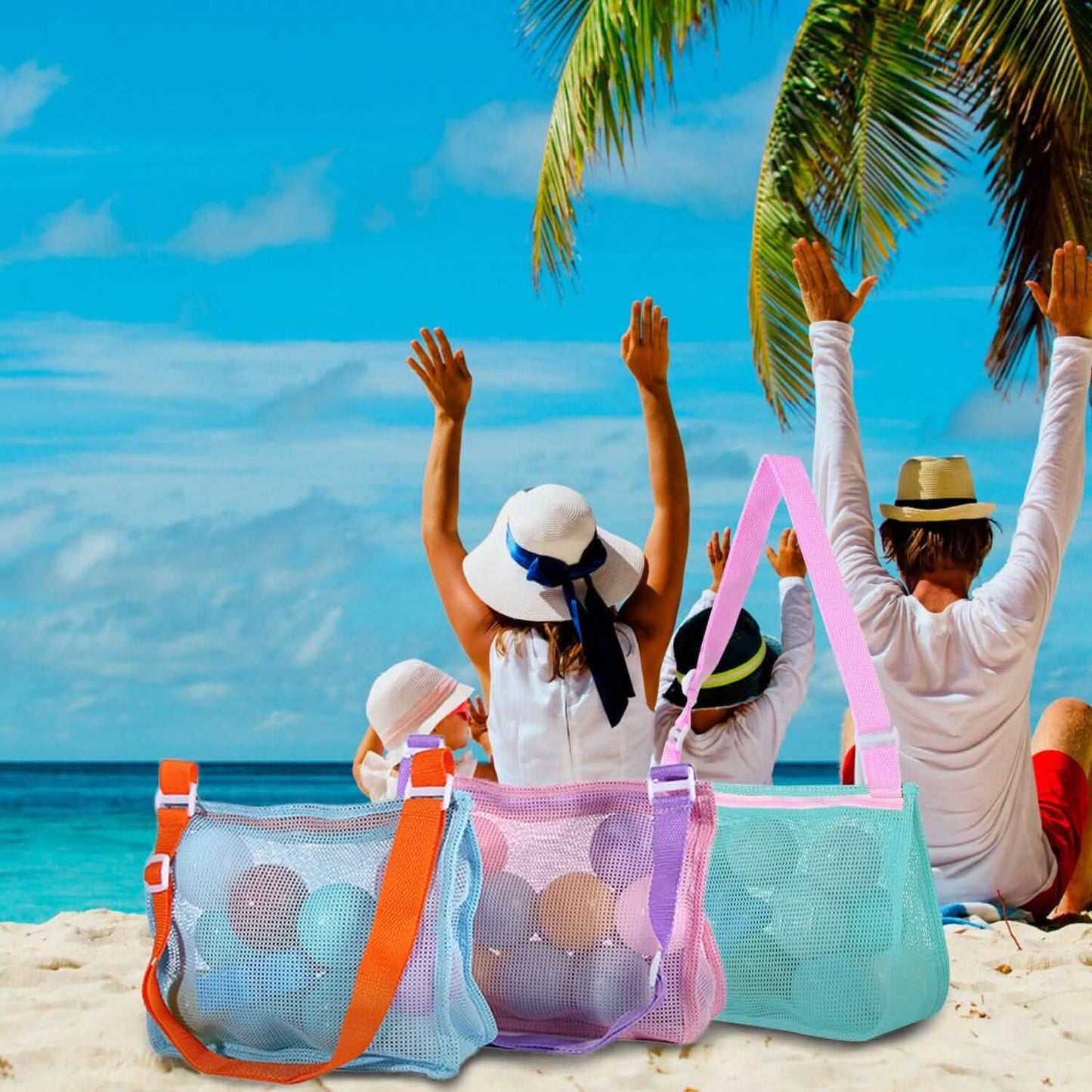 3-Pieces: Beach Mesh Bags Seashell Sand Tote Bag DailySale