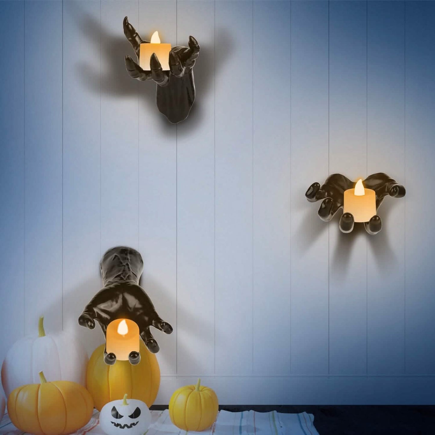 3-Pieces: Creepy Reaching Hands with Lighted Candles Wall Mounted DailySale