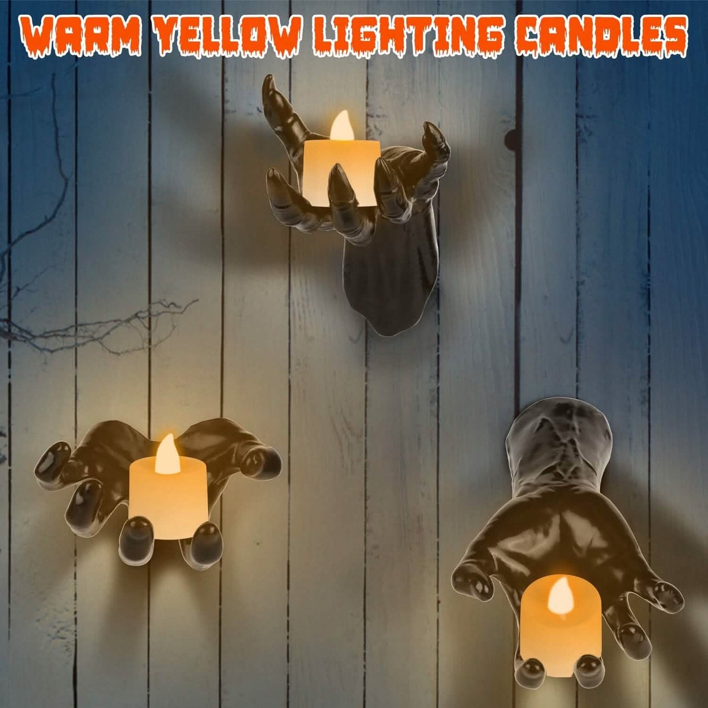 3-Pieces: Creepy Reaching Hands with Lighted Candles Wall Mounted DailySale