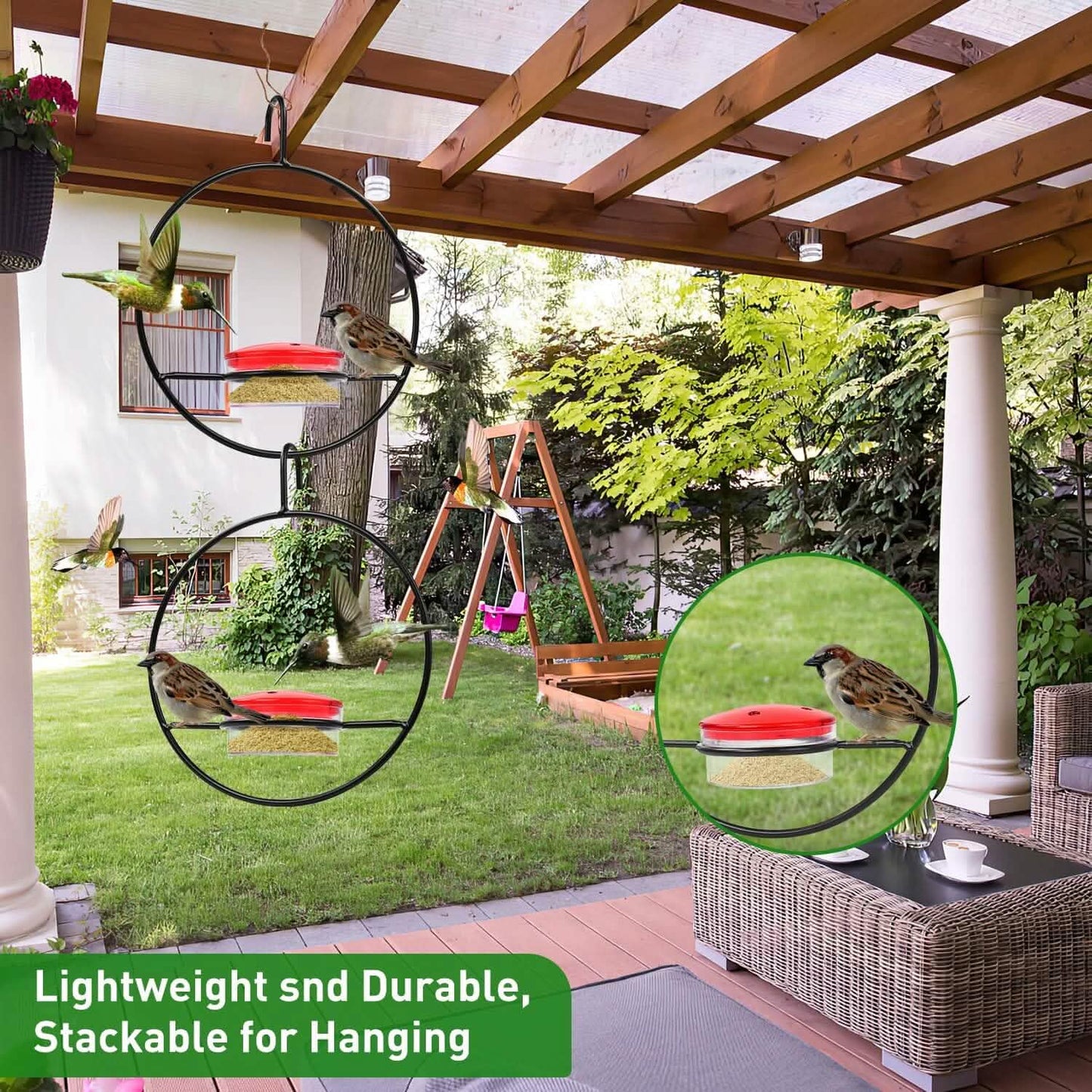 3-Pieces: Stackable Hanging Humming Bird Feeder with Metal Frame & Red Plastic Bowl DailySale