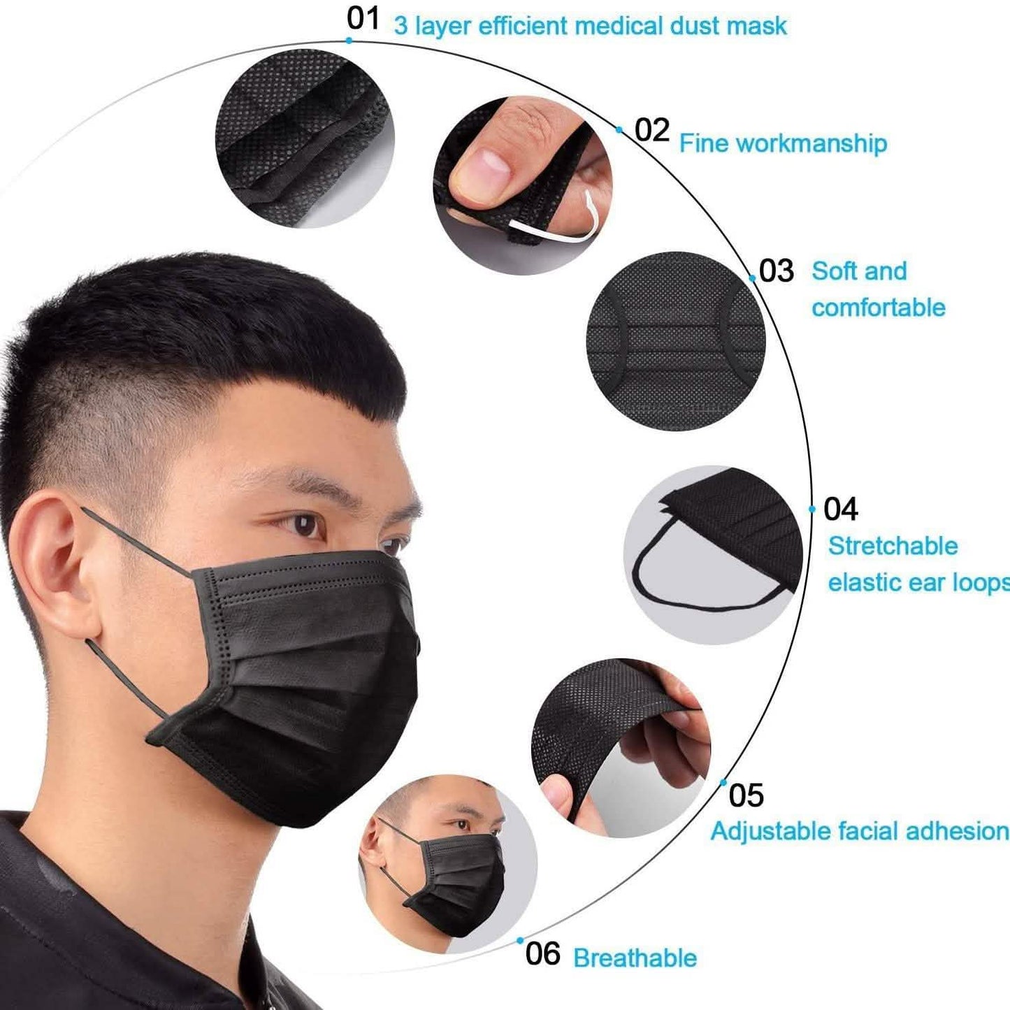 3-Ply Disposable Non-Medical Sanitary Surgical Earloop Face Mask Lot DailySale