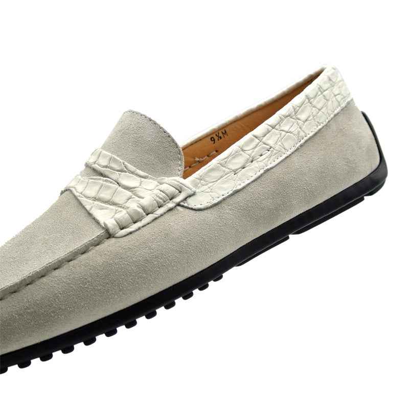 31-160-WHT MONZA Sueded Calfskin with Crocodile Driver, White