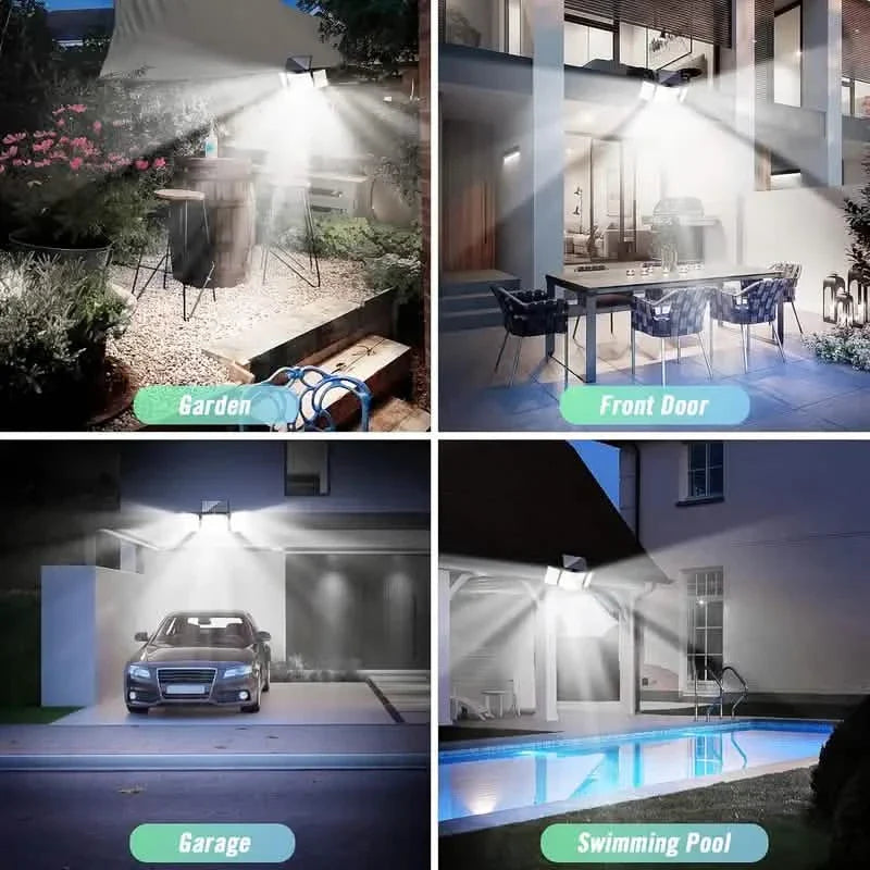 348 LED Motion Sensor Lights With Remote Control, 3 Head Security Lights, Solar Flood Wall Lights With 3 Modes DailySale