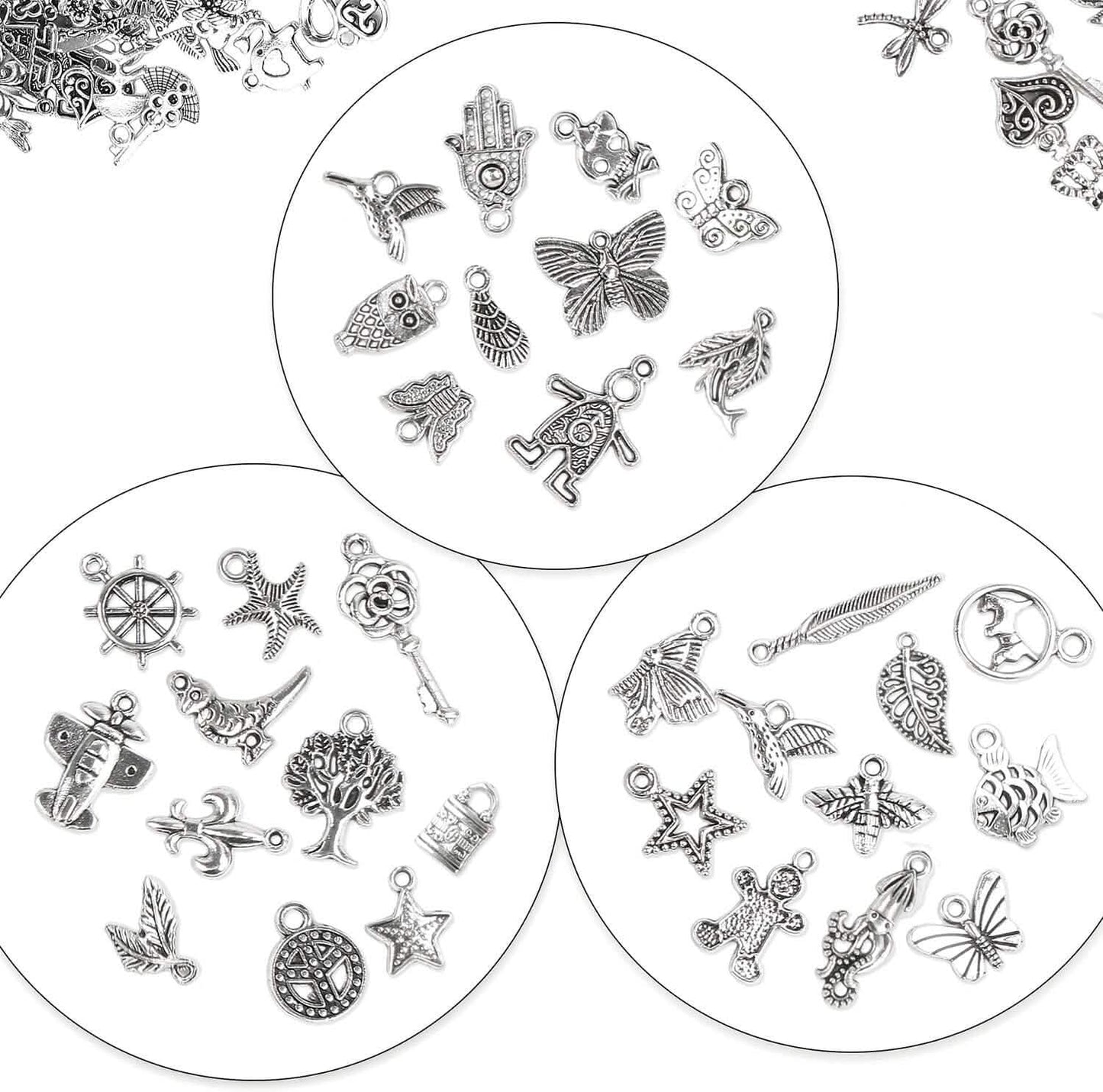 50-Pieces: Silver Charms for Jewelry Making Wholesale Bulk Tibetan Silver Charm Pendants for DIY Necklace Bracelet Earring Craft Supplies DailySale