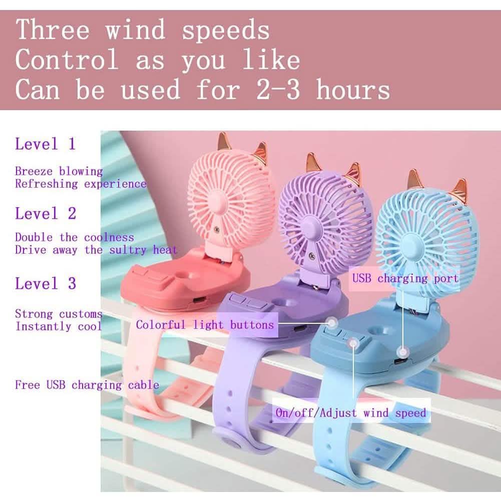360°Rotation Kids Portable Wrist Strap Mini Watch Hand Held Fan Cat Design DailySale