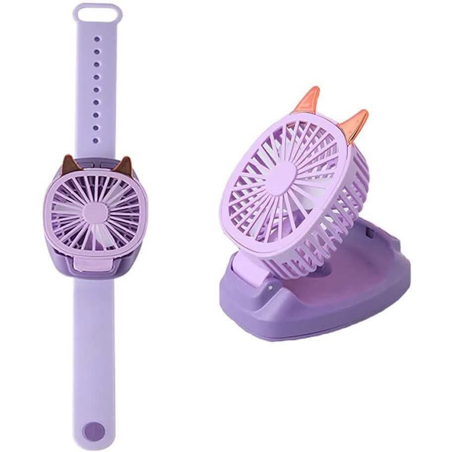 360°Rotation Kids Portable Wrist Strap Mini Watch Hand Held Fan Cat Design DailySale