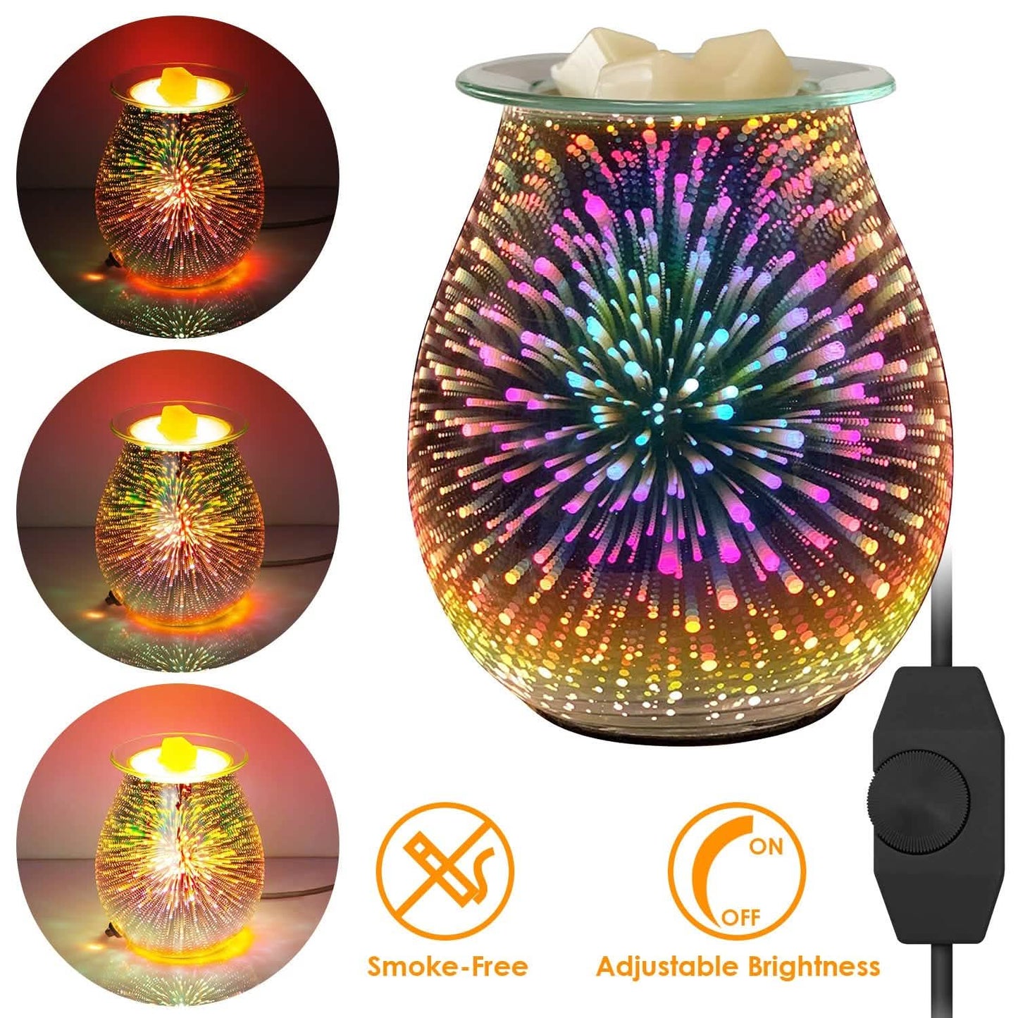 3D Fireworks Glass Wax Warmer Electric Wax Burner Night Lamp DailySale