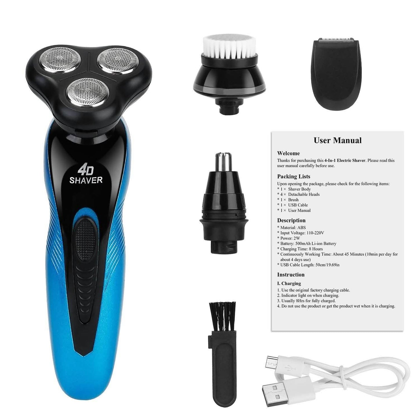 4-in-1 IPX7 Waterproof Beard Trimmer Cordless Razor for Men DailySale