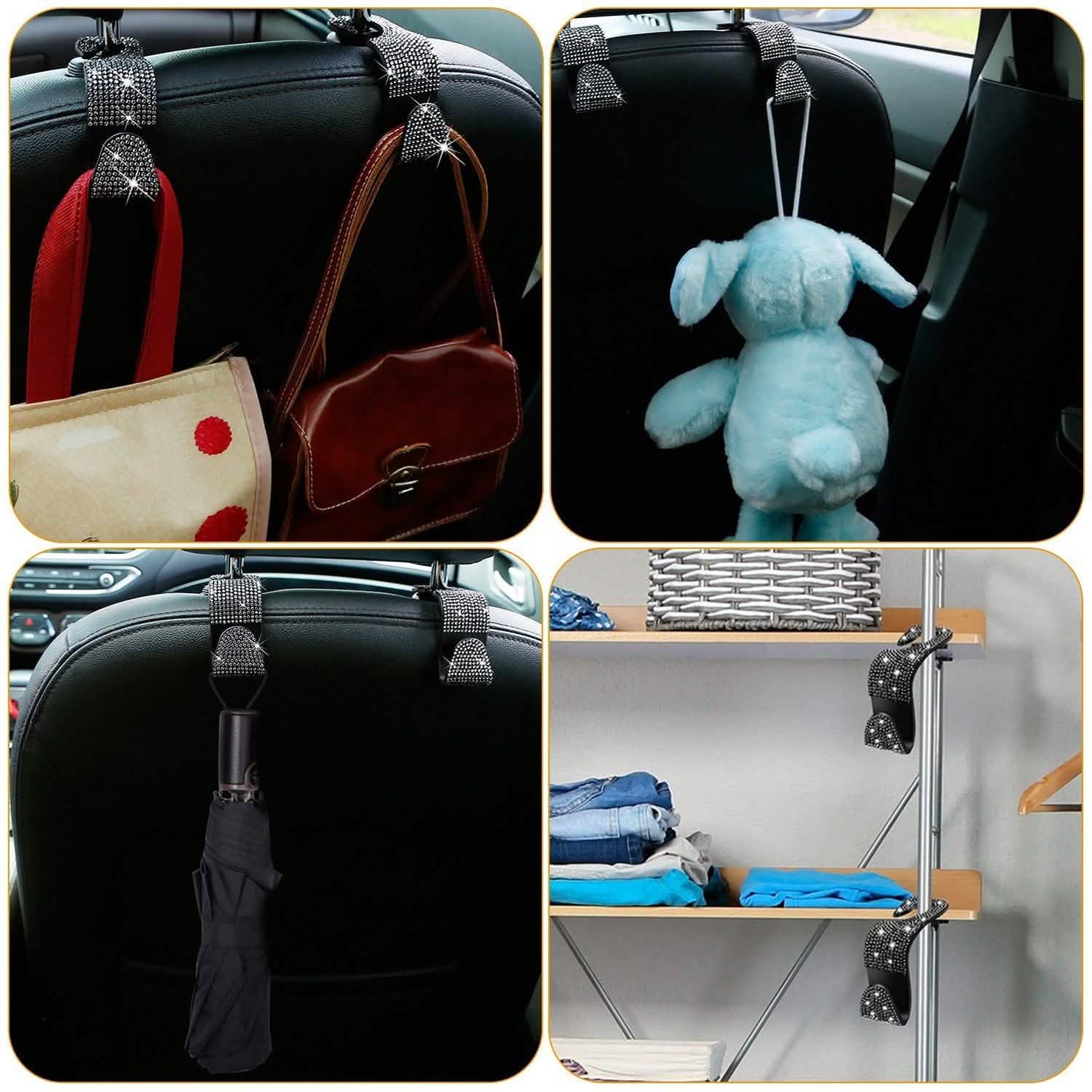 4-Pack: Car Headrest Hooks Bling Rhinestones Back Seat Organizer Hanger Holder DailySale