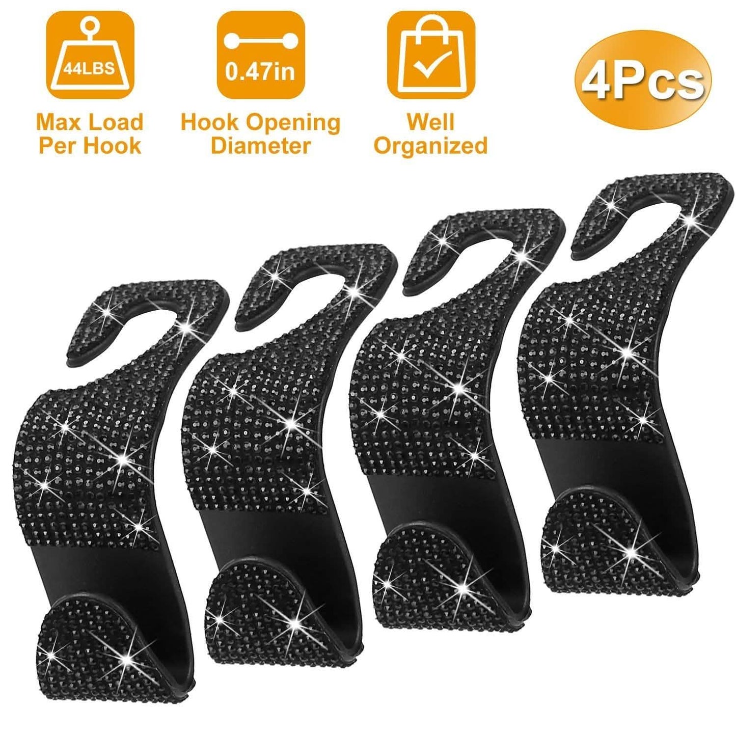 4-Pack: Car Headrest Hooks Bling Rhinestones Back Seat Organizer Hanger Holder DailySale