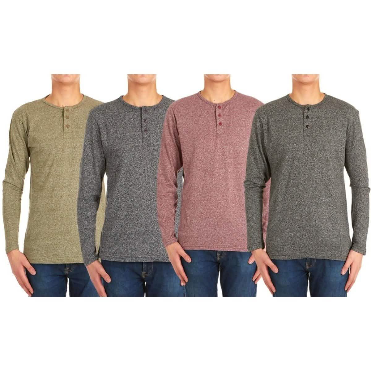 4-Pack: Men's Long-Sleeve Marled Henley Shirts - Size: Medium DailySale