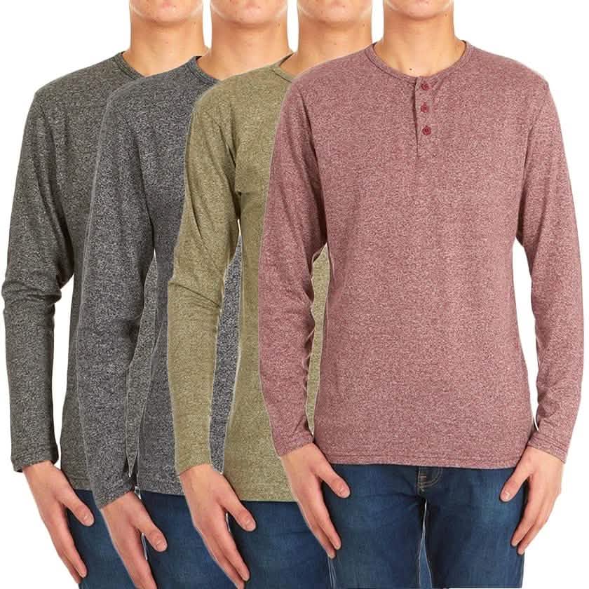 4-Pack: Men's Long-Sleeve Marled Henley Shirts - Size: Medium DailySale