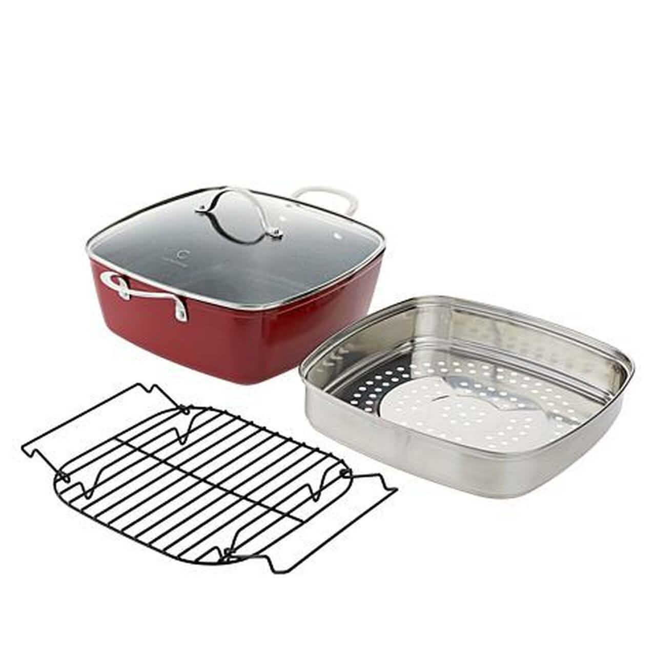 4-Piece: Curtis Stone Dura-Pan Chef Square Saute Set (Refurbished) DailySale