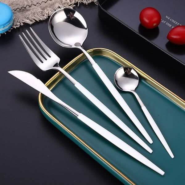 4-Pieces: Mirror Polish Dinnerware Set Stainless Steel Cutlery Set Flat Tableware DailySale