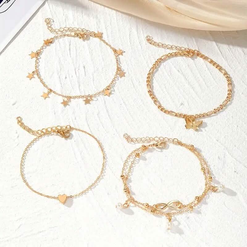 4-Pieces: Stackable Thin Chain Anklet Set DailySale