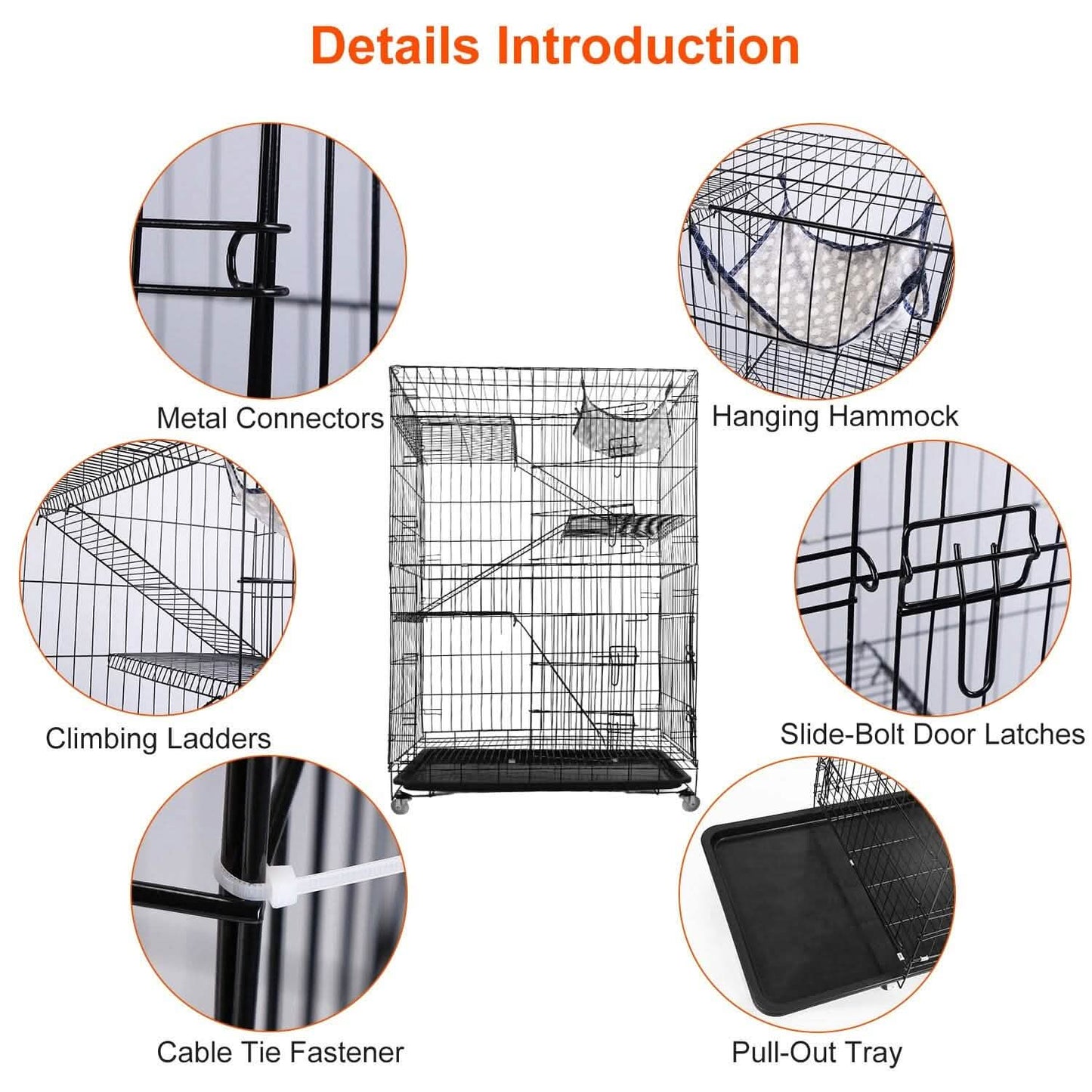 4-Tier Cat Cage with 360° Lockable Wheels, 3 Doors, 3 Ladders and 1 Hammock DailySale
