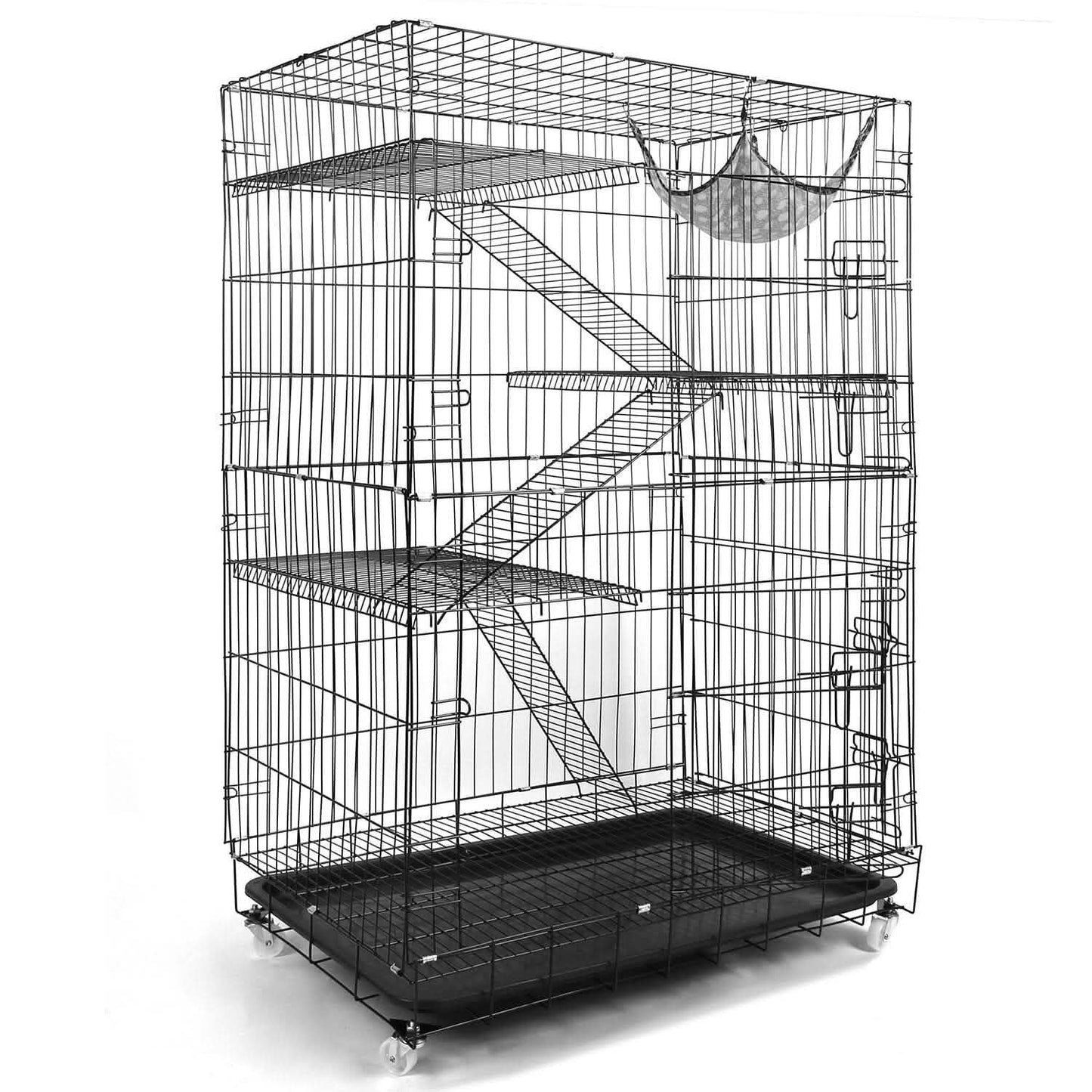 4-Tier Cat Cage with 360° Lockable Wheels, 3 Doors, 3 Ladders and 1 Hammock DailySale