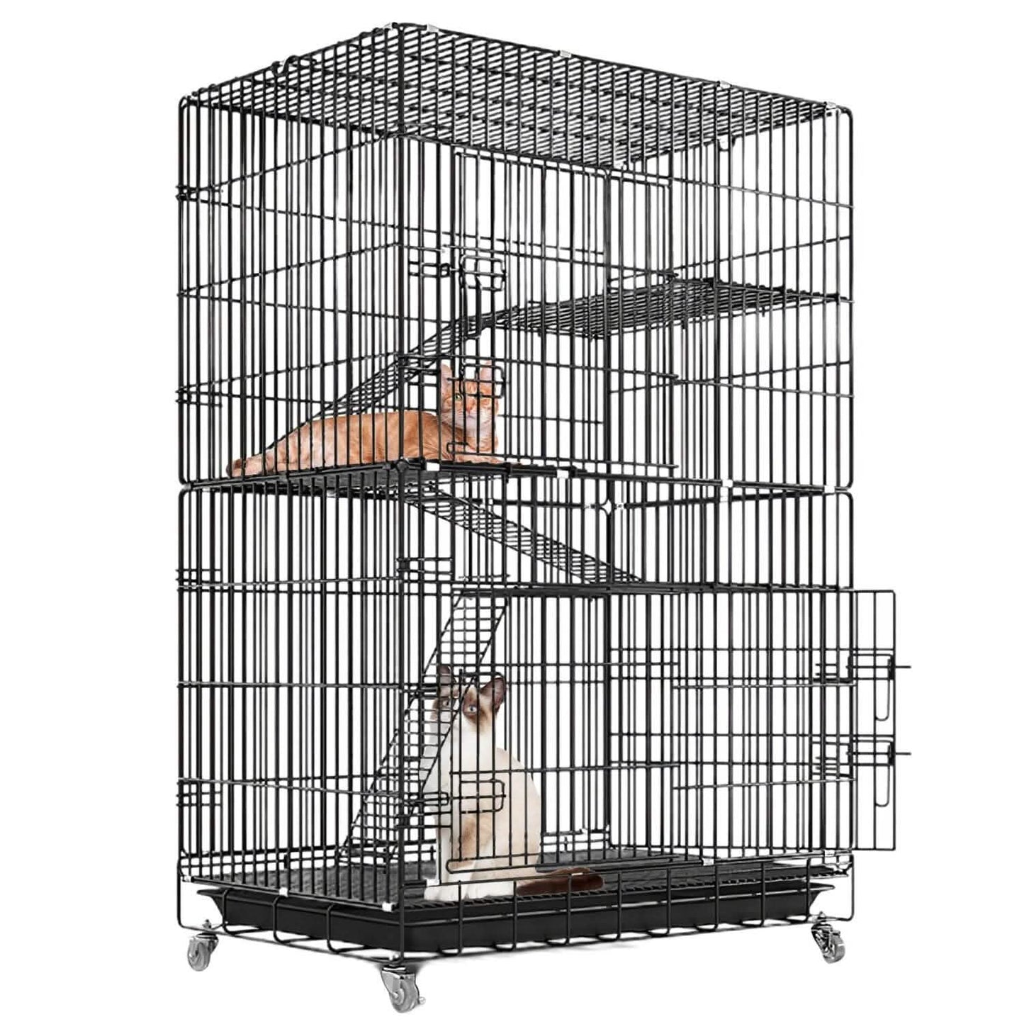 4-Tier Cat Cage with 360° Lockable Wheels, 3 Doors, 3 Ladders and 1 Hammock DailySale