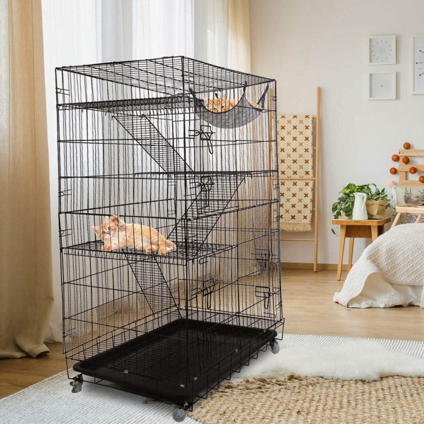 4-Tier Cat Cage with 360° Lockable Wheels, 3 Doors, 3 Ladders and 1 Hammock DailySale