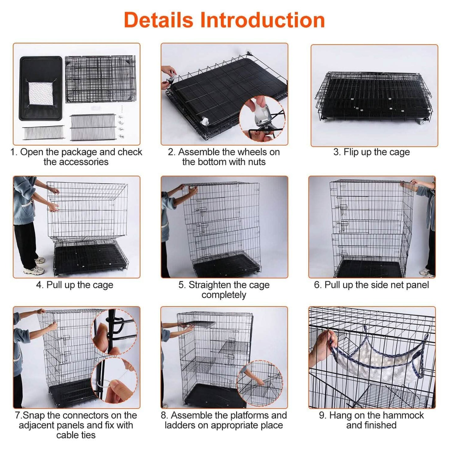 4-Tier Cat Cage with 360° Lockable Wheels, 3 Doors, 3 Ladders and 1 Hammock DailySale