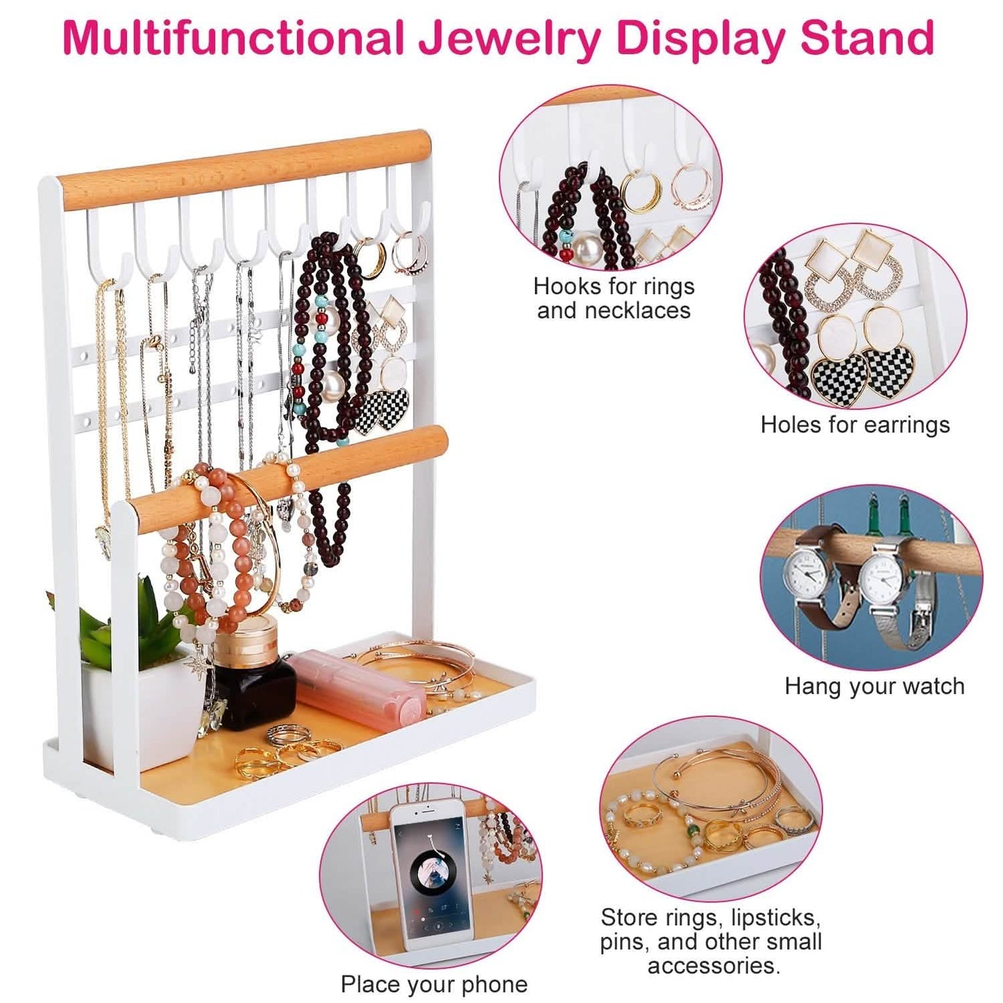 4-Tier Tabletop Wooden Jewelry Display Stand DailySale