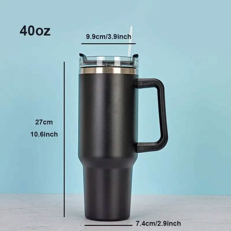 40oz Reusable Vacuum Tumbler with Insulated Double Wall and Cup Handle DailySale