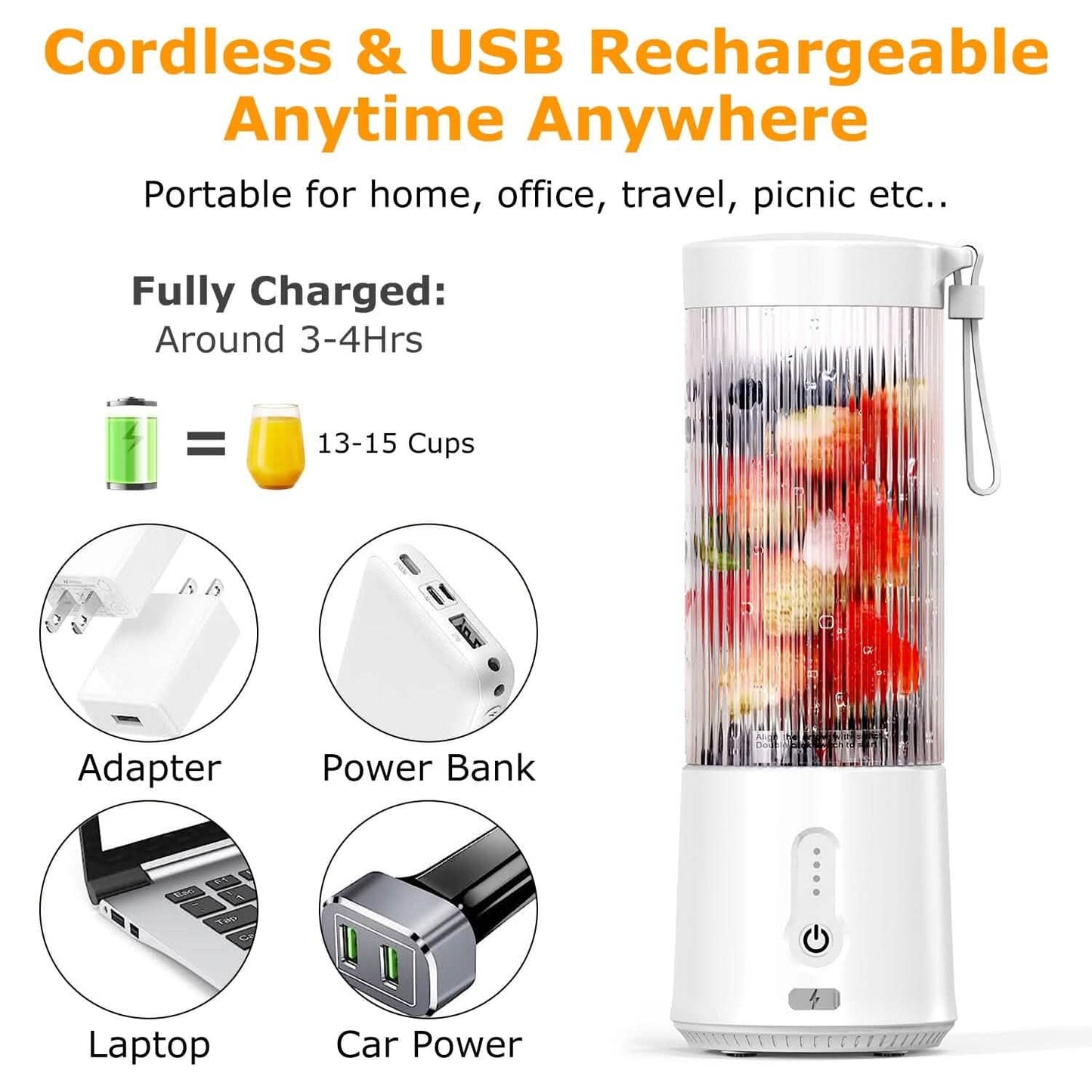 450ml Rechargeable Fruit Blender with 6 Blades DailySale