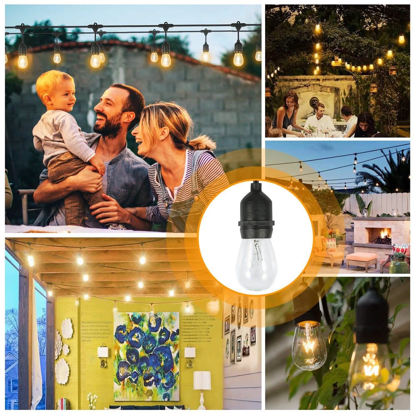 48ft Outdoor String Light Waterproof Patio String Lights Bulbs DailySale