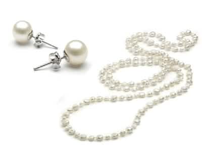 3-Piece Set: 36" White Freshwater Pearl Endless Necklace and Earrings Set DailySale