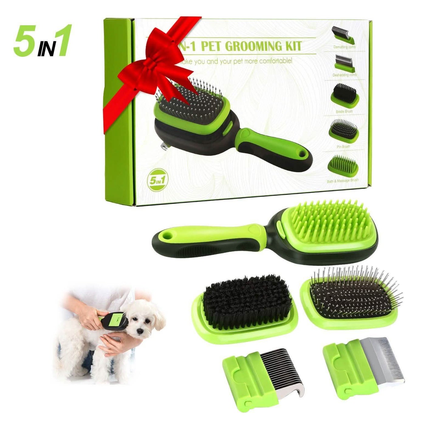 5-in-1 Pet Brush Set Pet Grooming Shedding Massage Combs DailySale