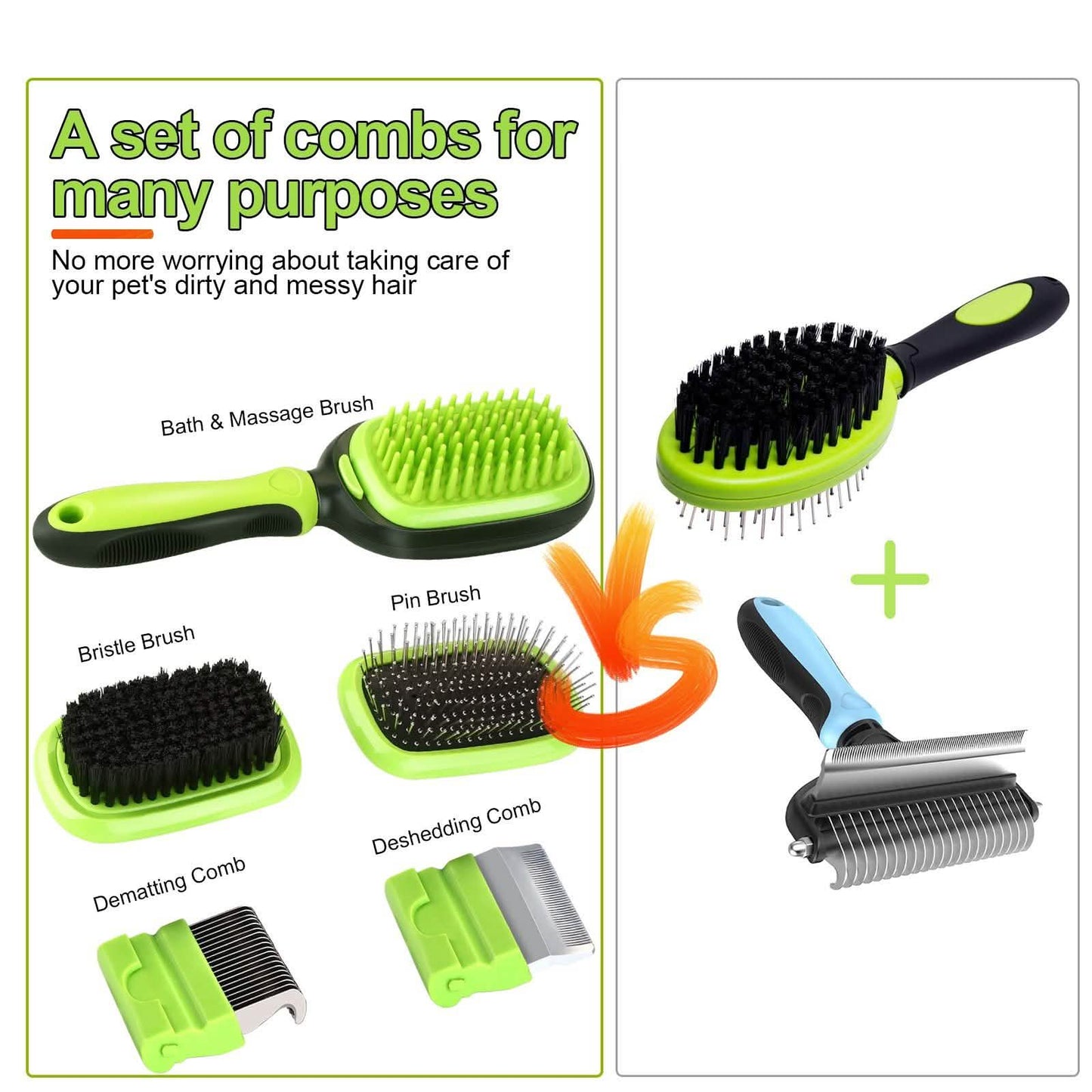 5-in-1 Pet Brush Set Pet Grooming Shedding Massage Combs DailySale