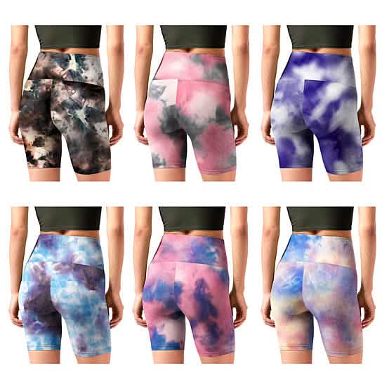 5-Pack: Women's High Waisted Tie Dye Athletic Biker Shorts DailySale