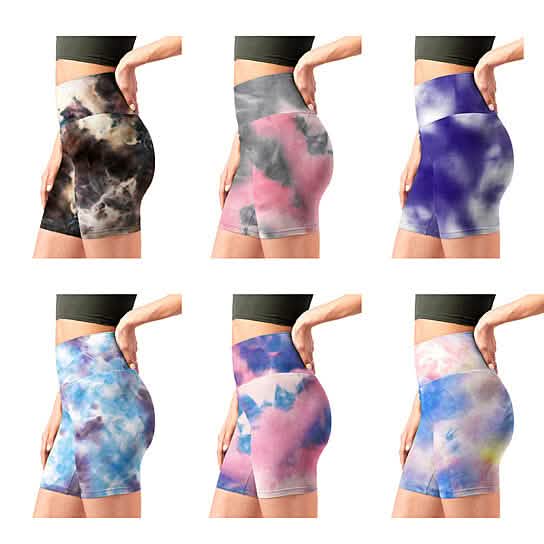 5-Pack: Women's High Waisted Tie Dye Athletic Biker Shorts DailySale