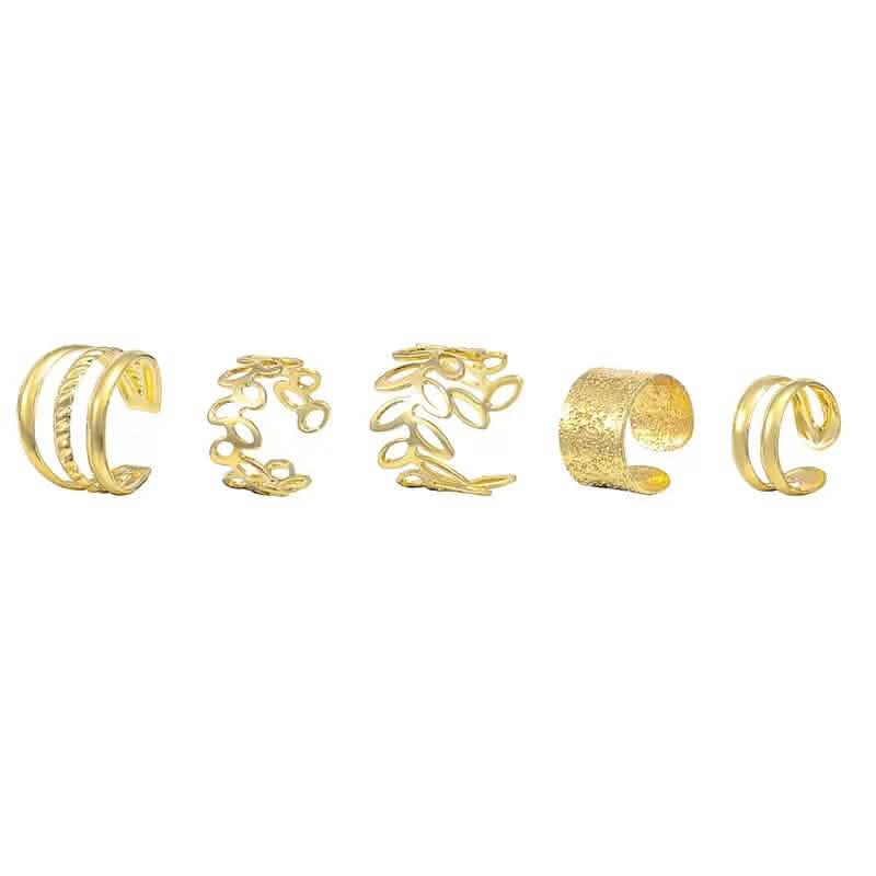 5-Pieces: Golden Leaf Cutout Ear Clips DailySale
