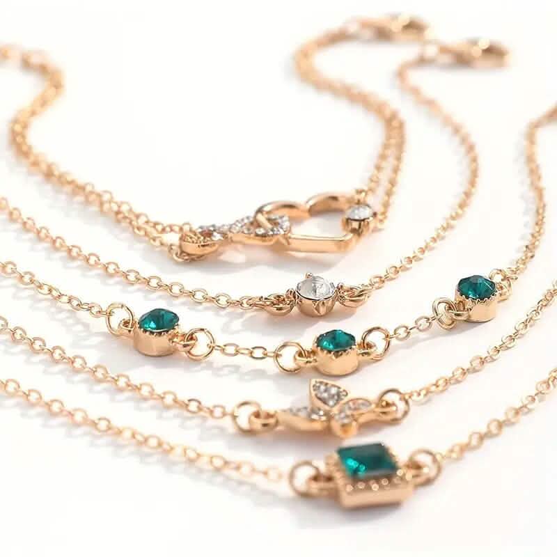 5-Pieces: Love Full Throw Diamond Shining Infinite Symbol Geometry Green Rhinestone Bracelet Set DailySale