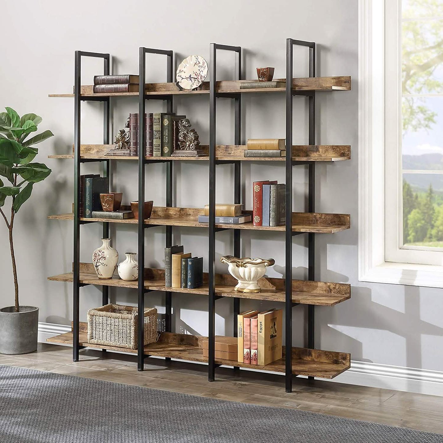 5-Tier Bookcase Tall Bookshelf, Storage Shelf with Metal Frame DailySale