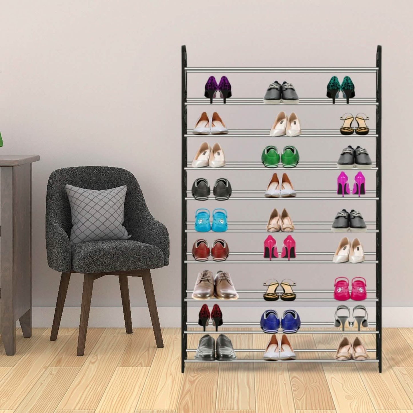 50-Pair Shoe Rack Storage Organizer 10-Tier Portable Wardrobe Tower DailySale