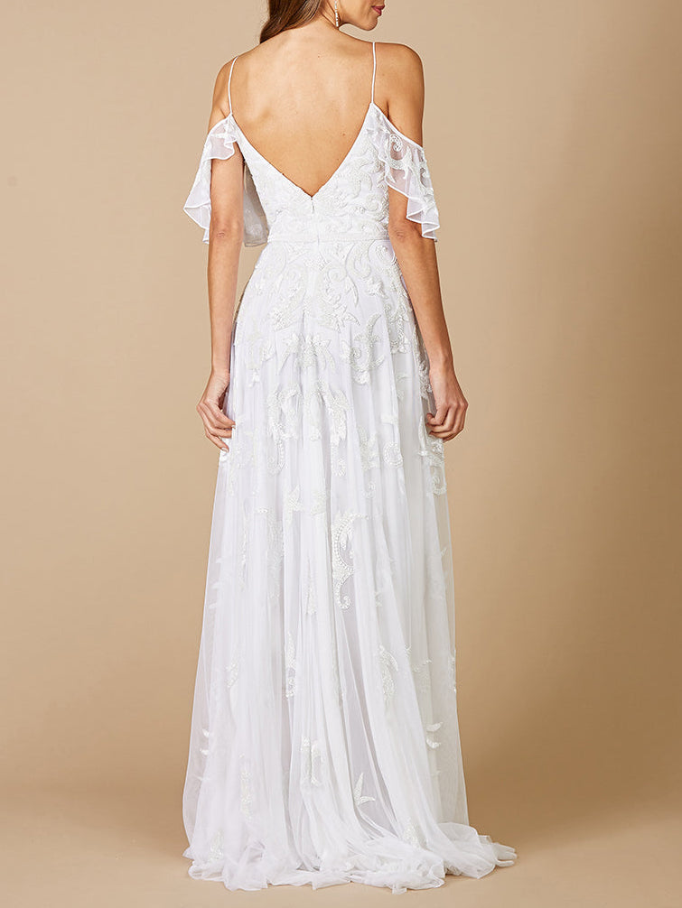 Lara Giana Beaded Cold-Shoulder Wedding Dress Lara New York
