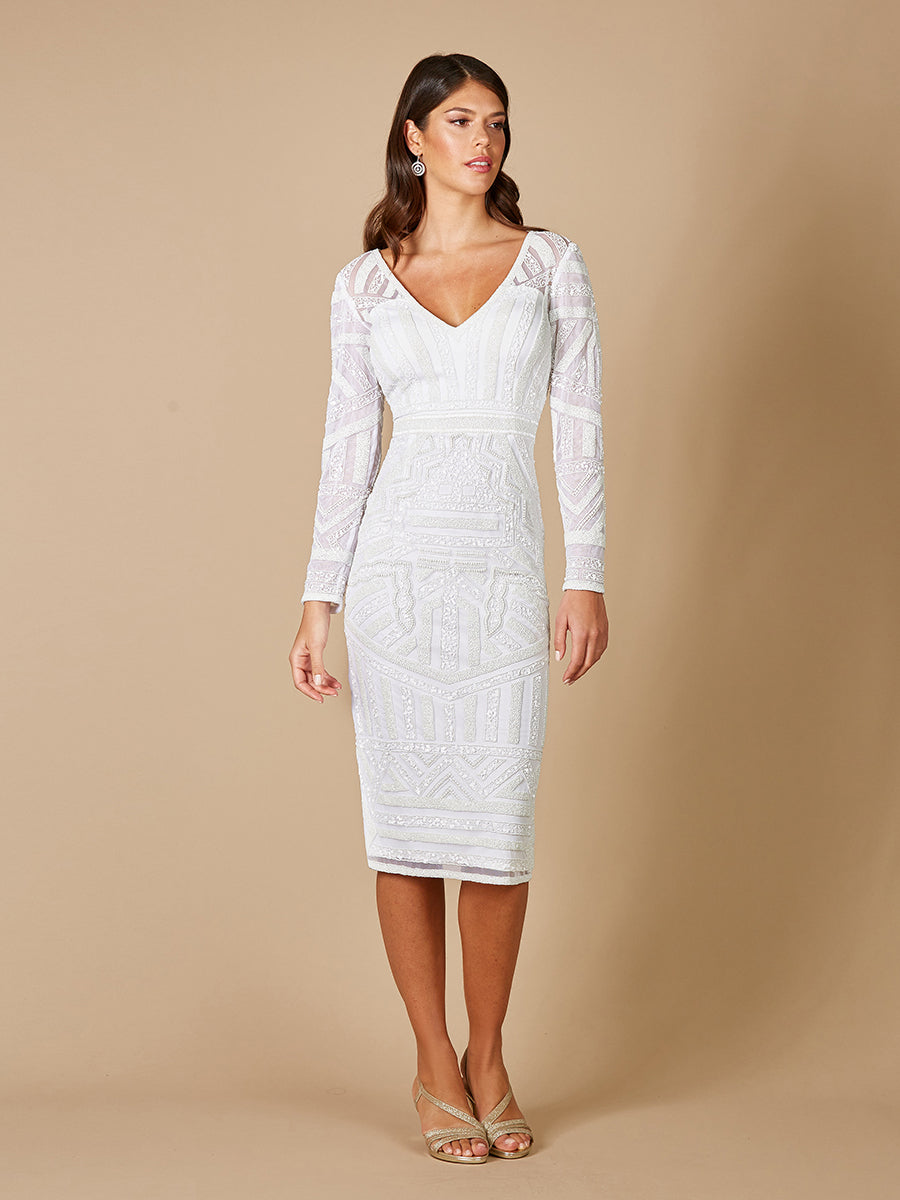 Lara Gloria Long Sleeve Beaded Midi Dress Lara New York