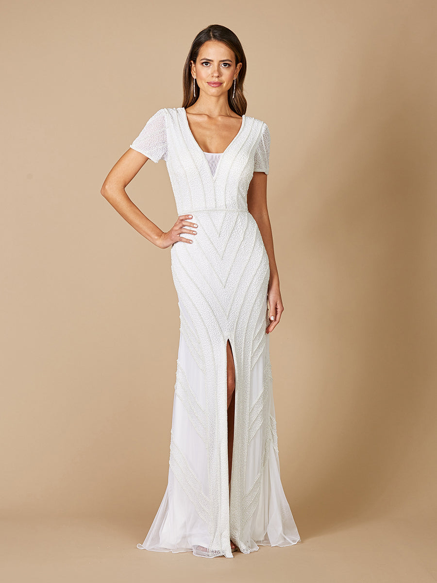 Lara Gabriella Beaded Plunge Wedding Dress Lara New York